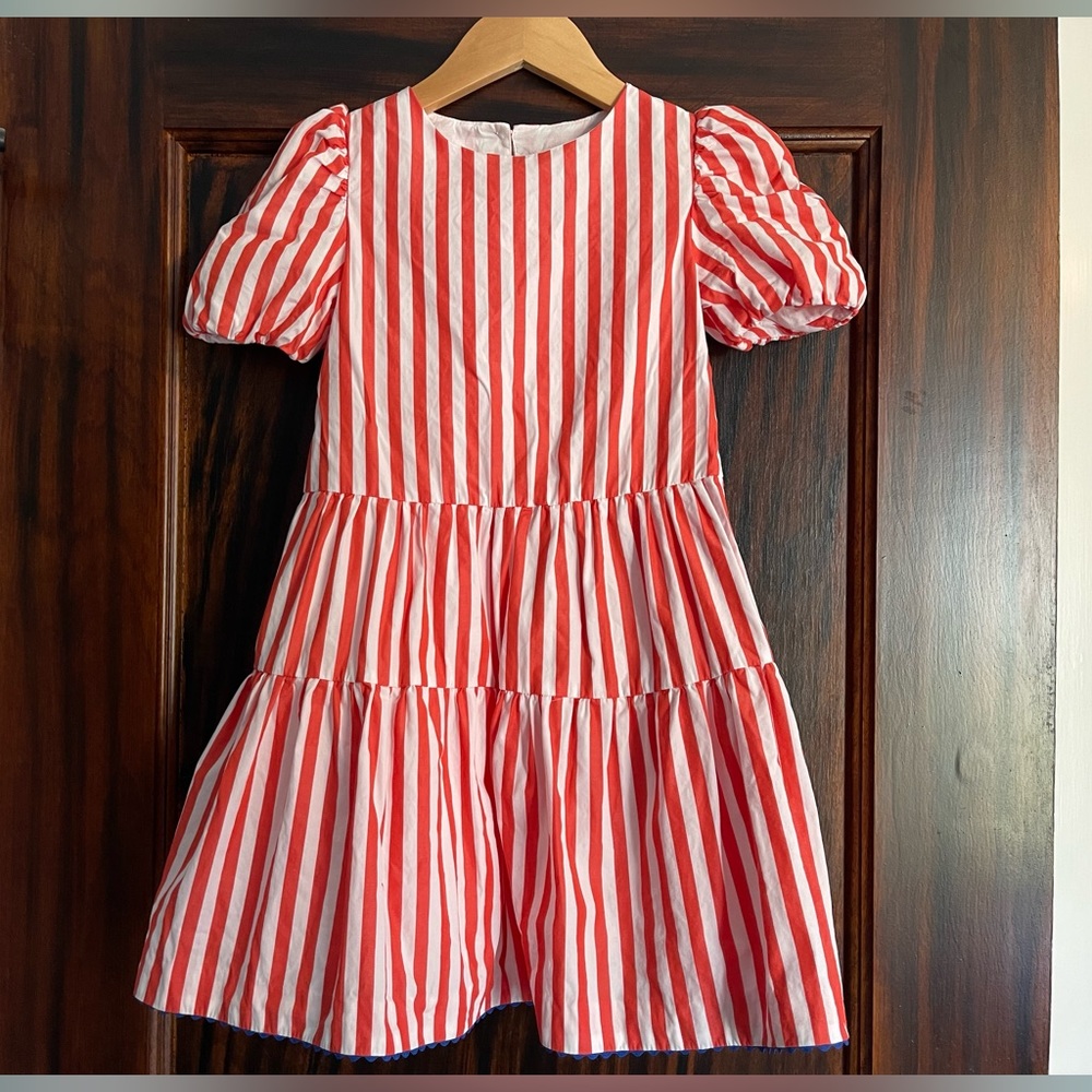 Jacadi Red Orange Ruffled Tiered Sundress Puff Sleeves